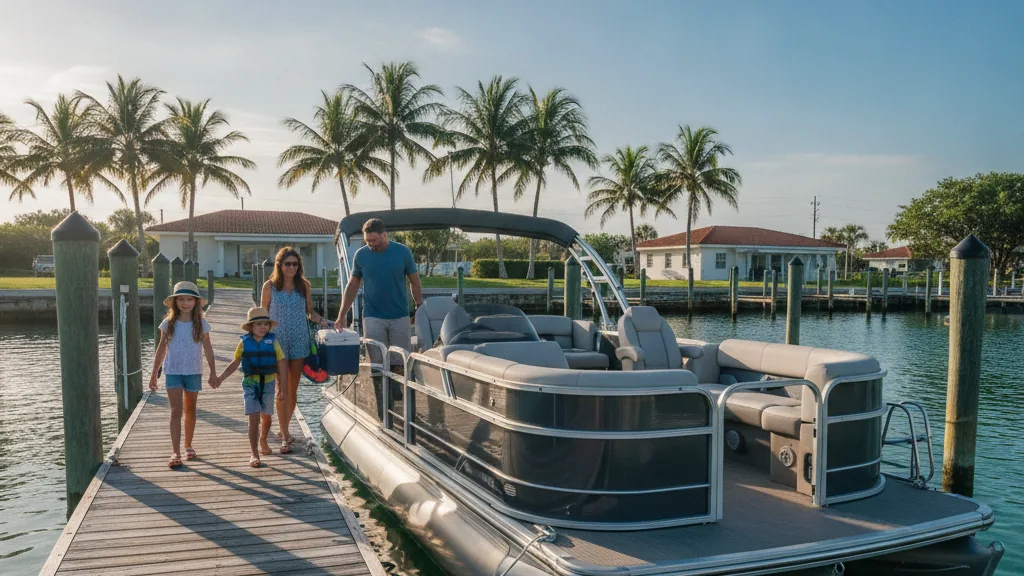 Renter completing dockside check-in on a pontoon boat rental in St. Petersburg and Gulfport, Florida with Tampa Bay Pontoon Rentals