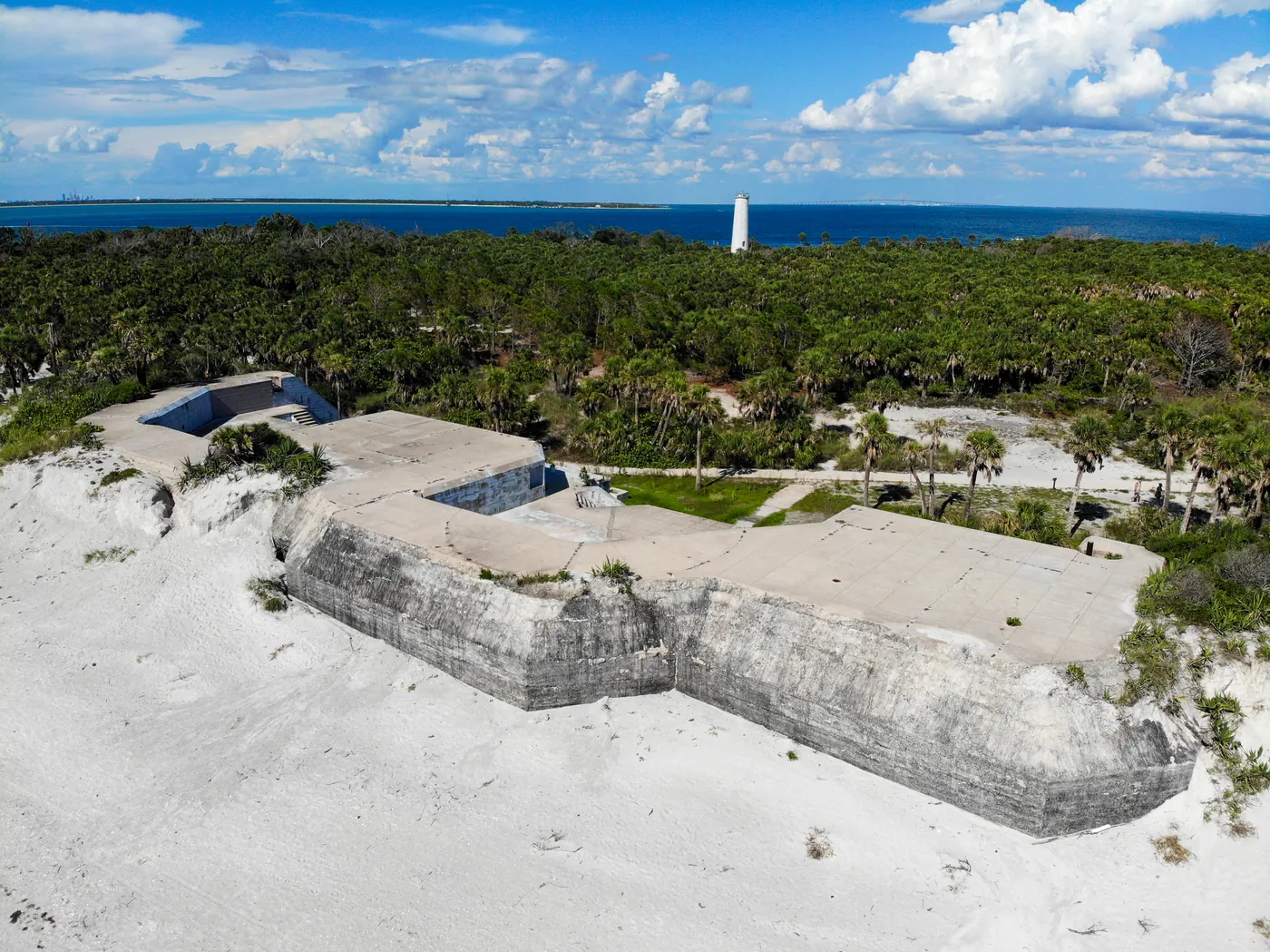 Aerial view of the historic Fort De Soto era battery ruins on Egmont Key